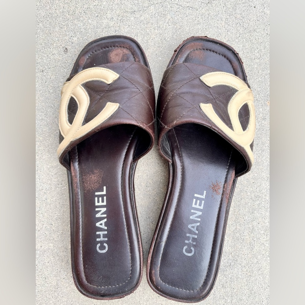Chanel Cambon CC sandals dark brown size 37.5